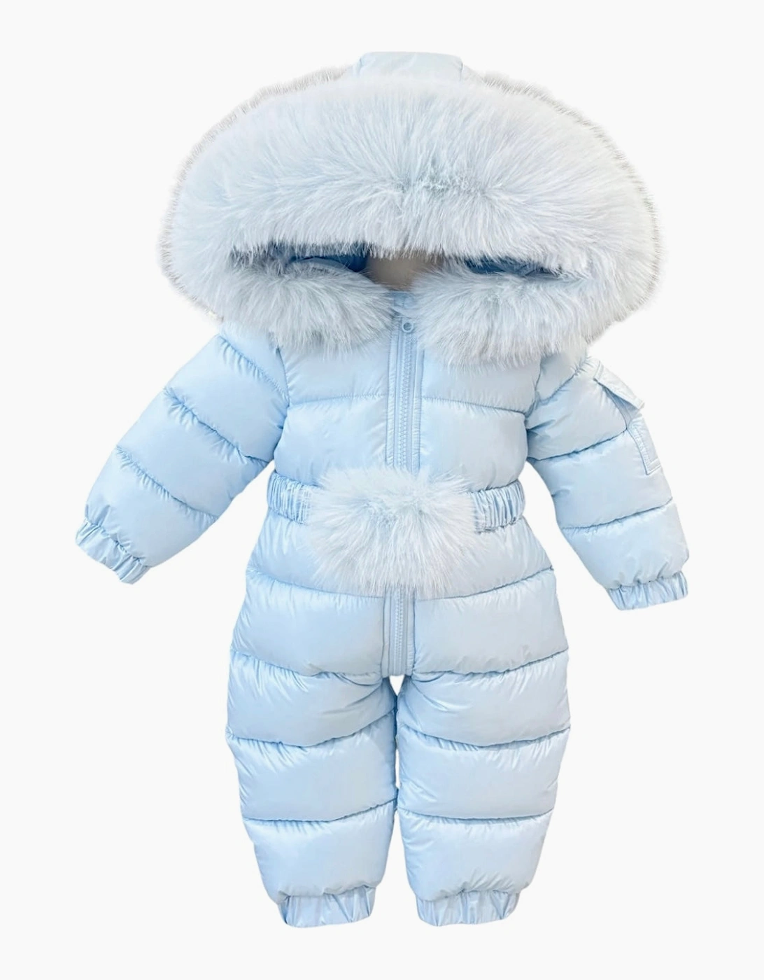 Boys Baby Blue Faux Fur Puffer Snowsuit