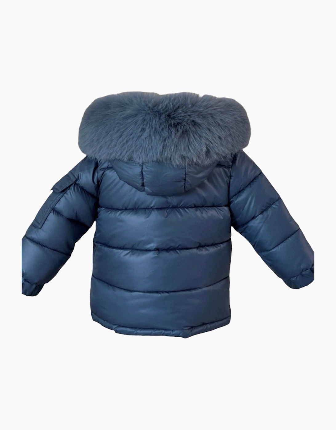 Boys Navy Blue Faux Fur Puffer Coat