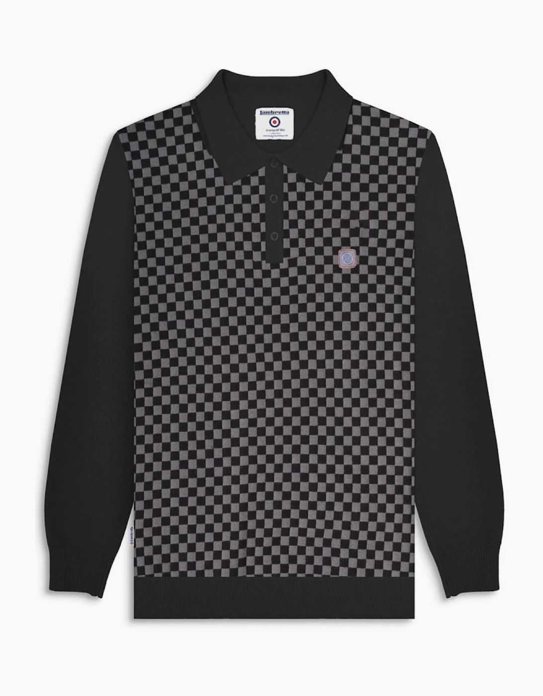 Lambretta Mens Knitted Check Long Sleeve Polo Shirt