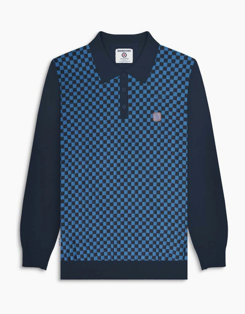 Lambretta Mens Knitted Check Long Sleeve Polo Shirt