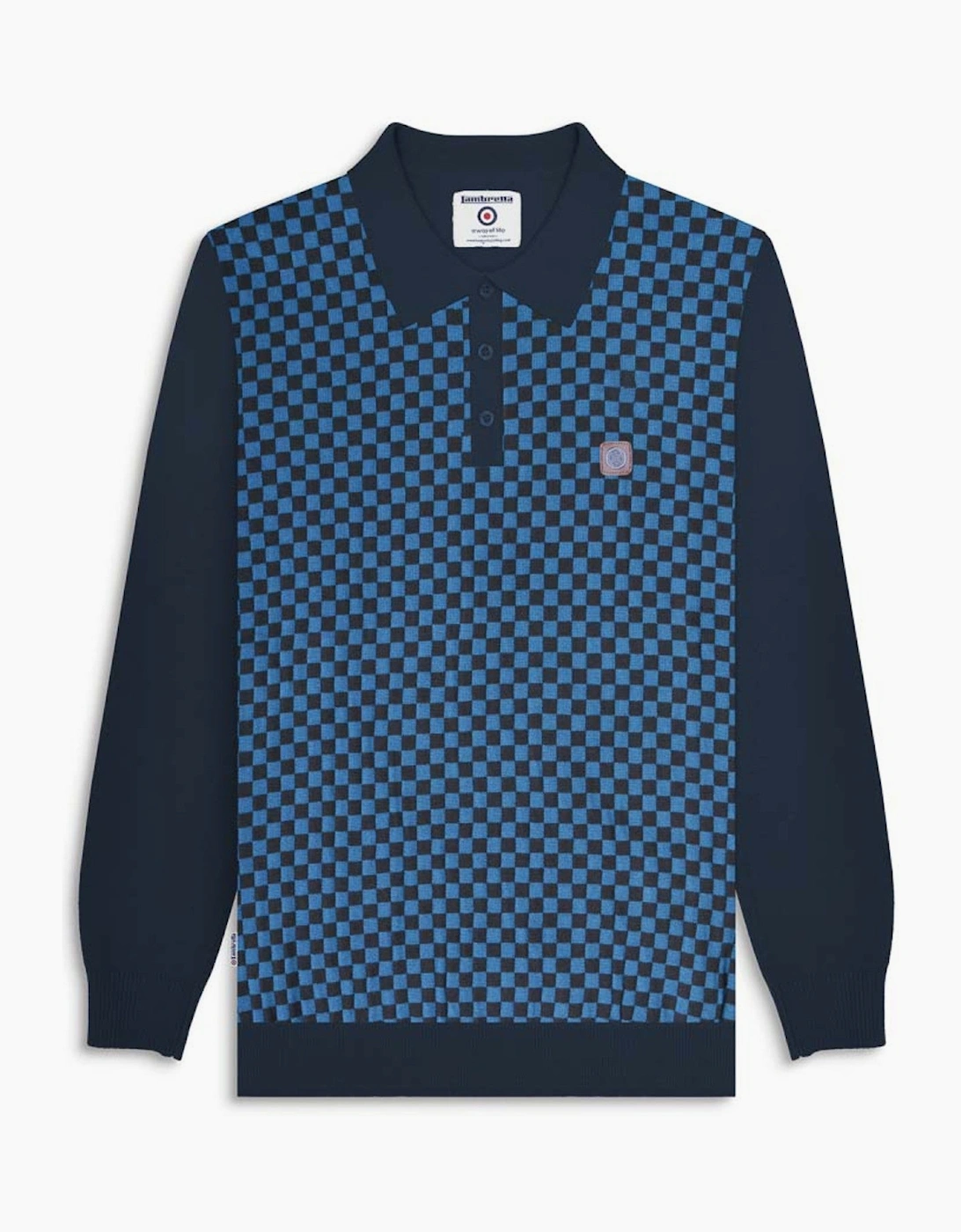 Lambretta Mens Knitted Check Long Sleeve Polo Shirt
