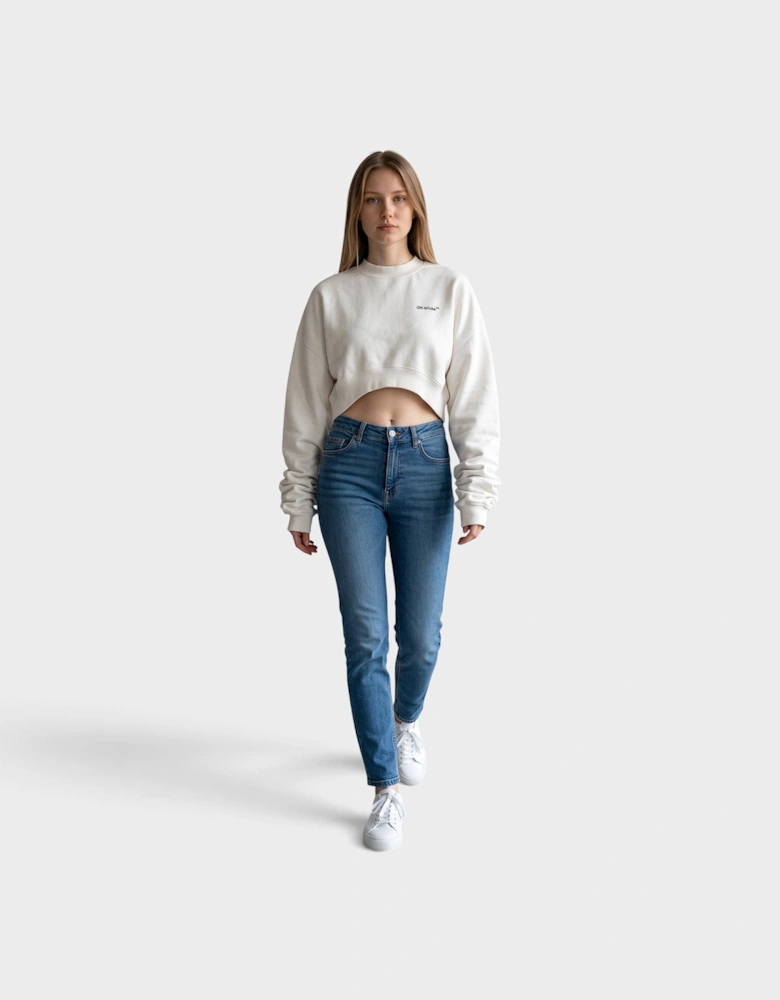 Logo Cropped Over Crewneck White Black