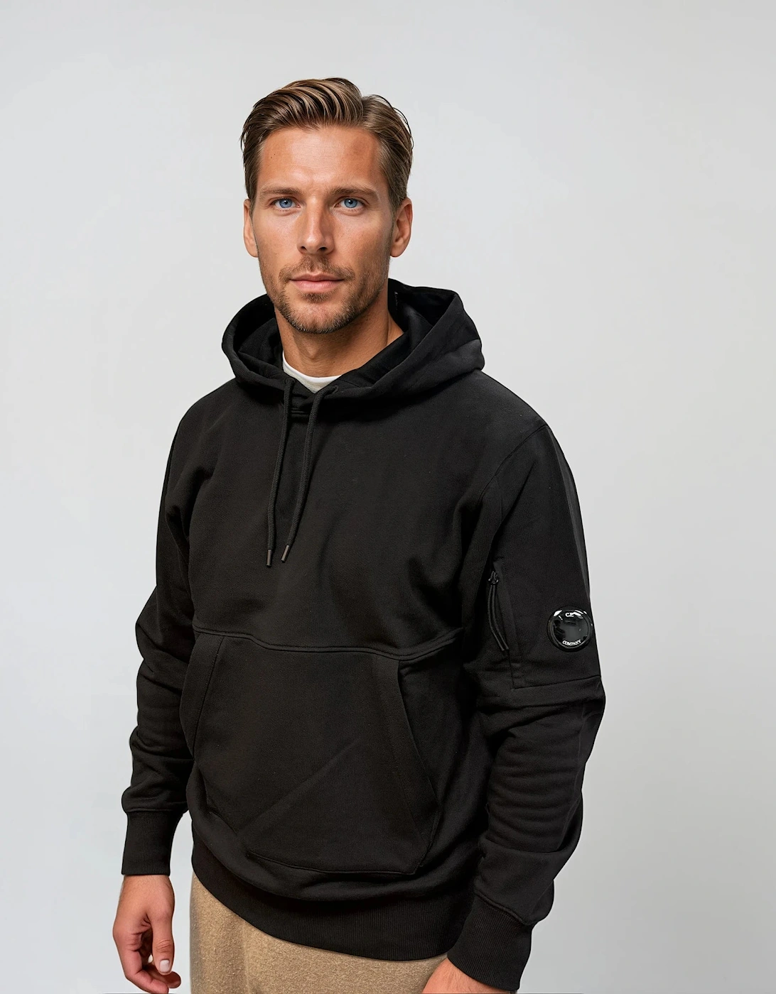CP Company Micro Lens Diagonal Raised Hoodie Black