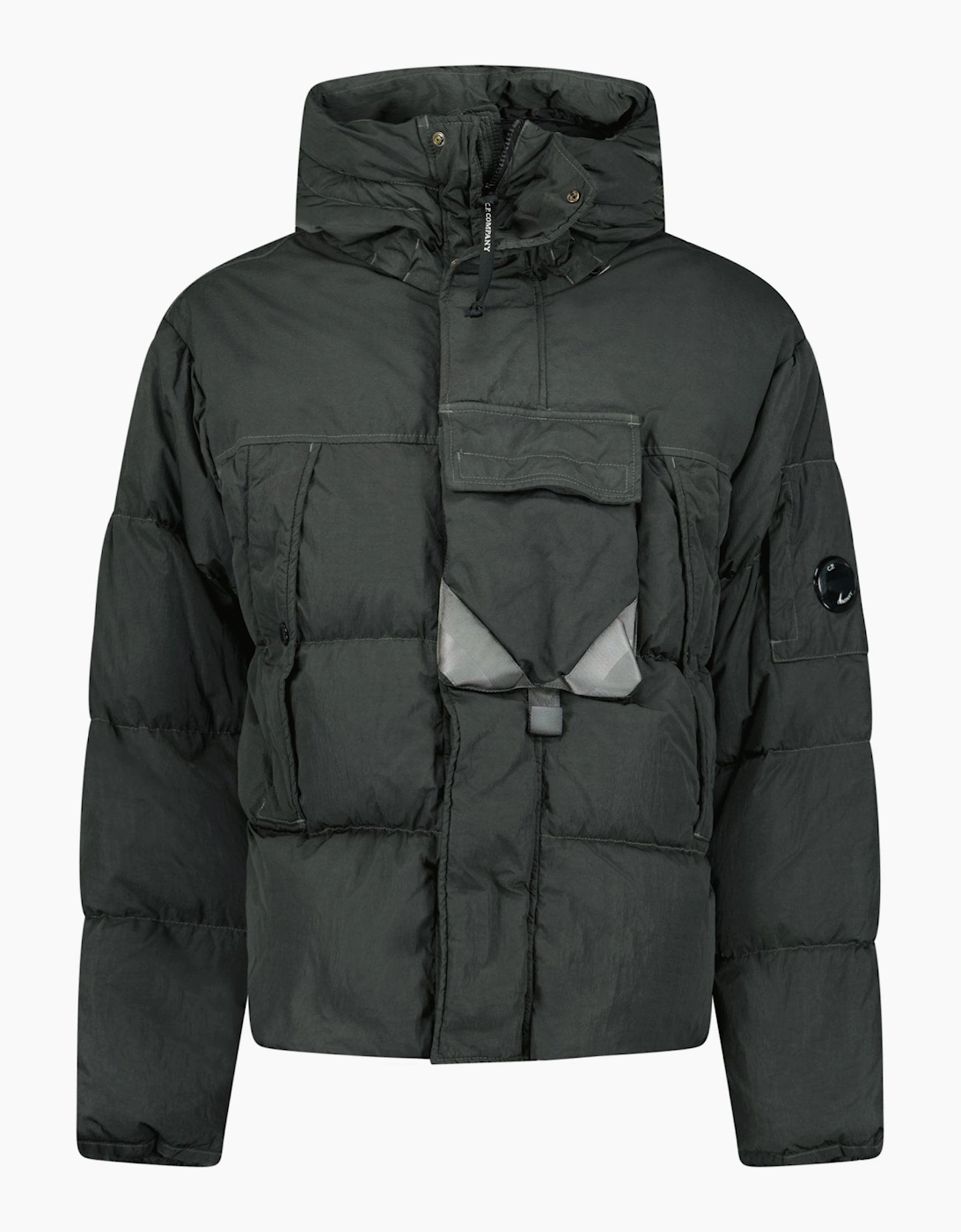 CP Company Eco-Chrome R Mixed Hooded Down Jacket in Dark Shadow
