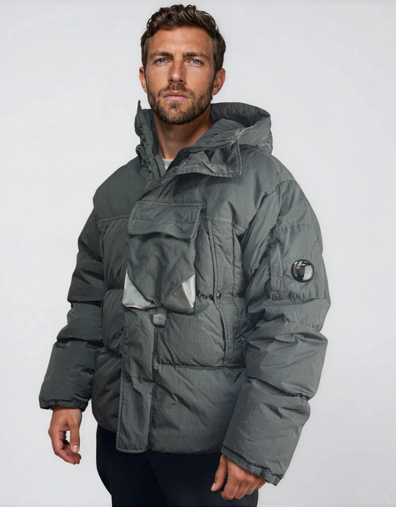 CP Company Eco-Chrome R Mixed Hooded Down Jacket in Dark Shadow