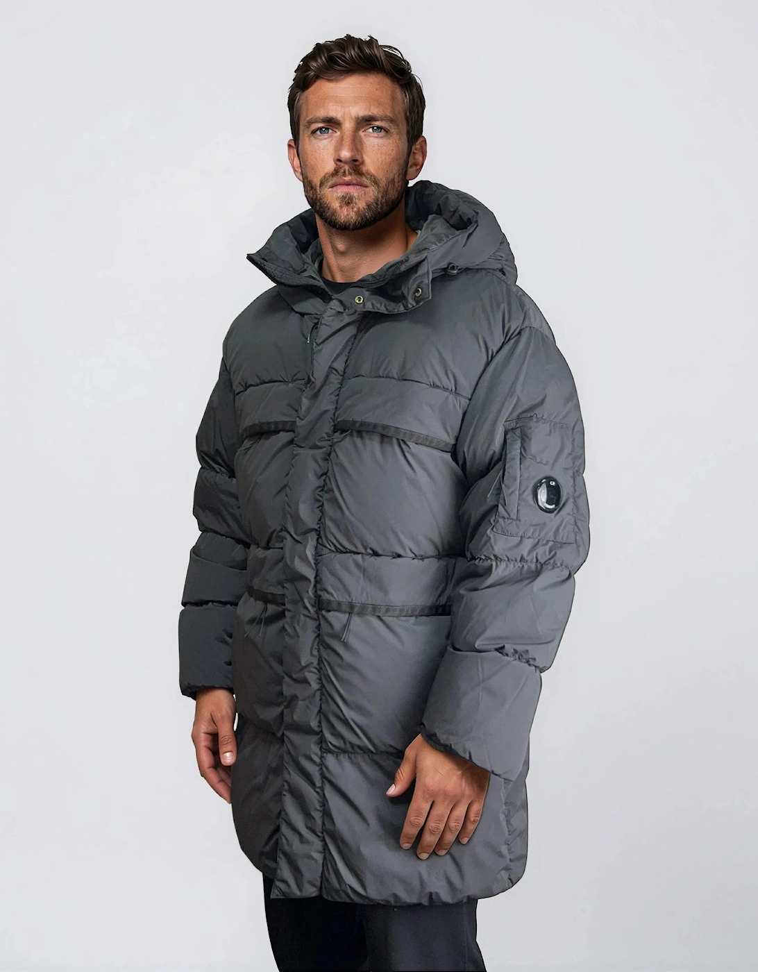CP Company Nycra-R Hooded Long Down Jacket Dark Shadow