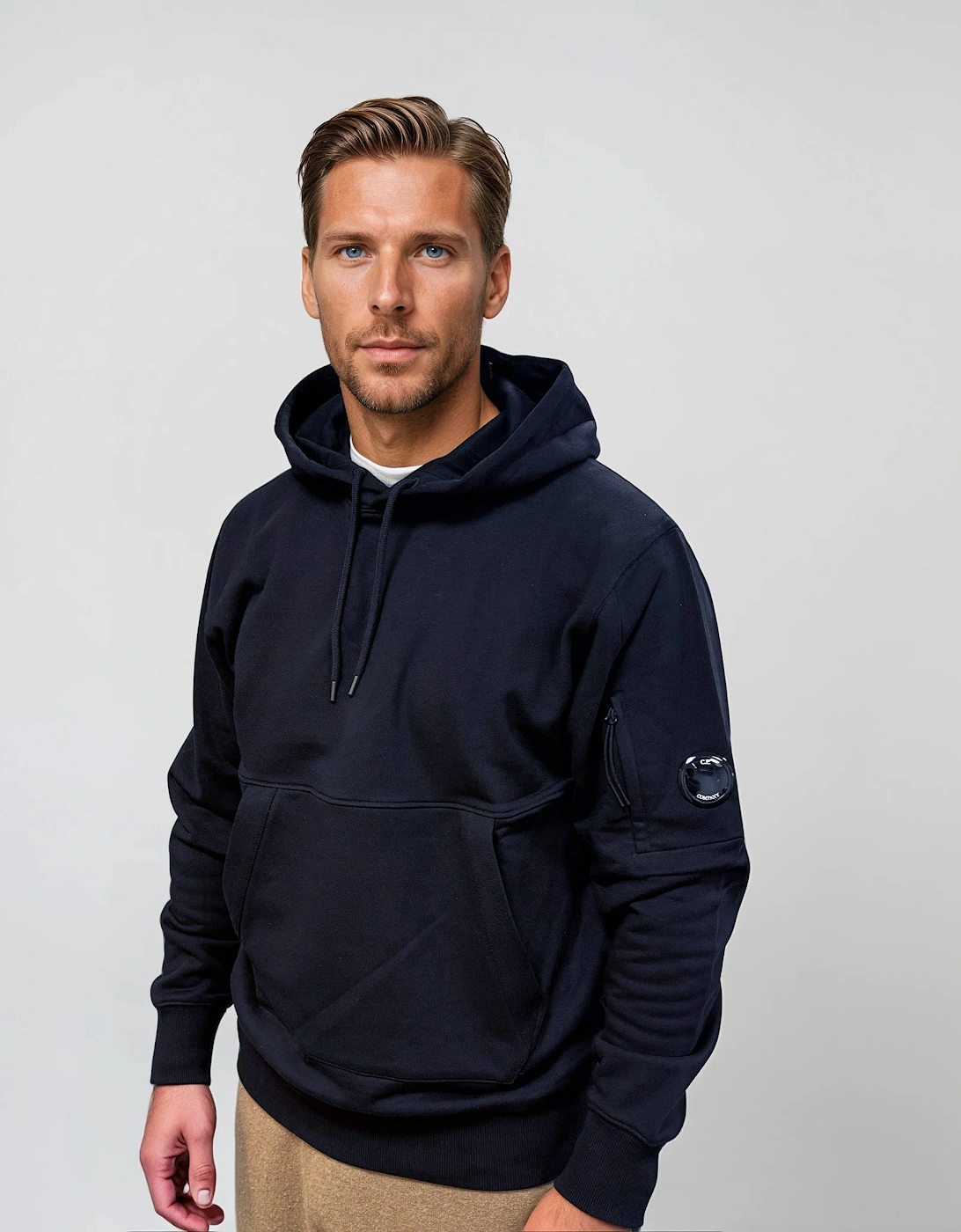 CP Company Micro Lens Diagonal Raised Hoodie Navy