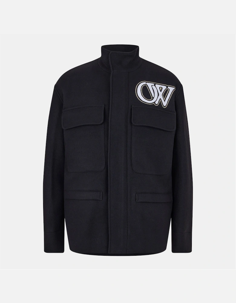 Solid Patterned Field Jacket with Lettering