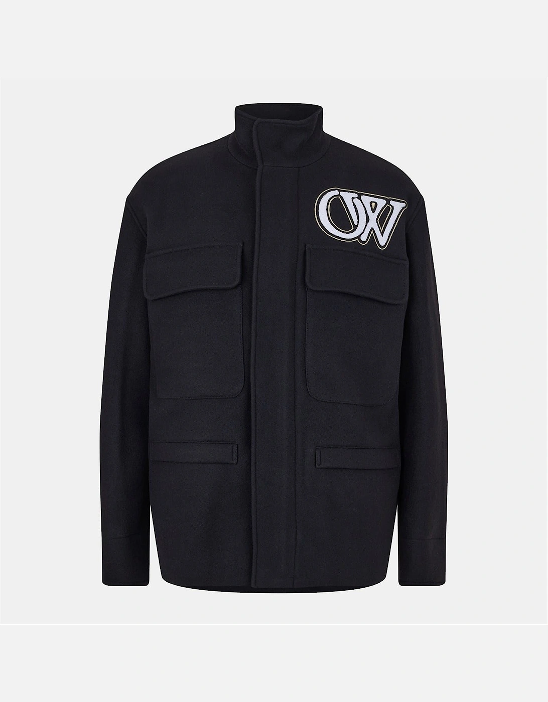 Solid Patterned Field Jacket with Lettering