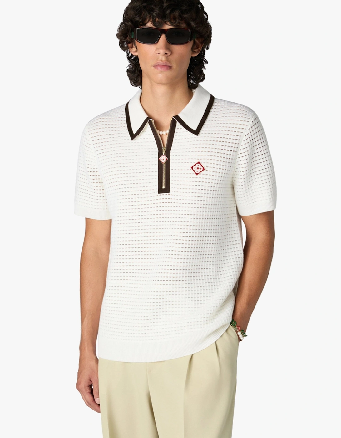 Waffle Stitch Polo Shirt Cream