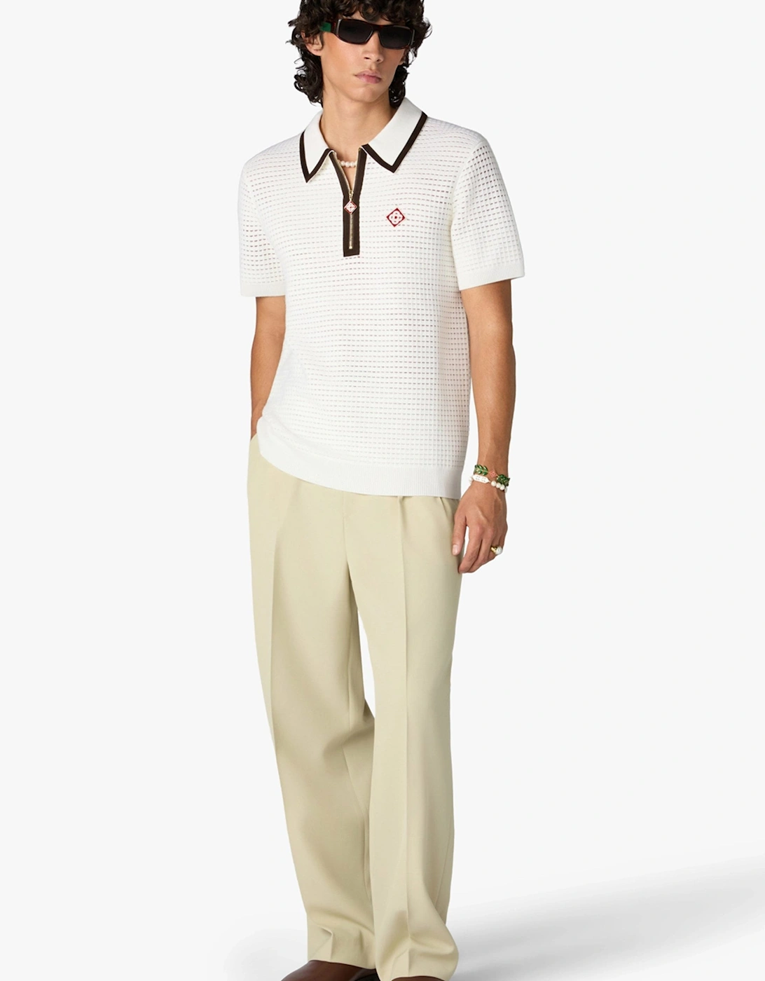 Waffle Stitch Polo Shirt Cream