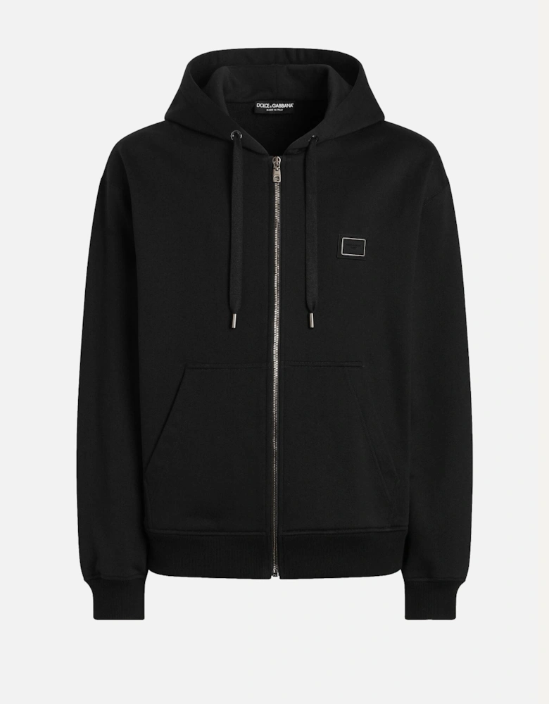 Zip Through Plaque Hoodie Black