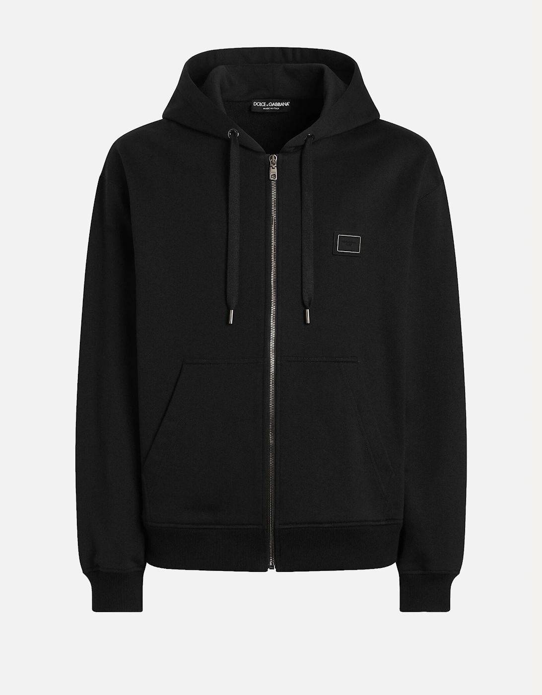 Zip Through Plaque Hoodie Black
