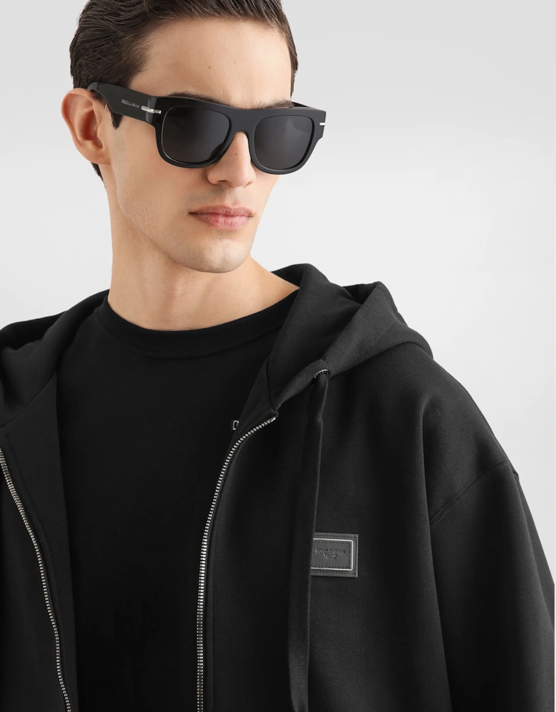 Zip Through Plaque Hoodie Black