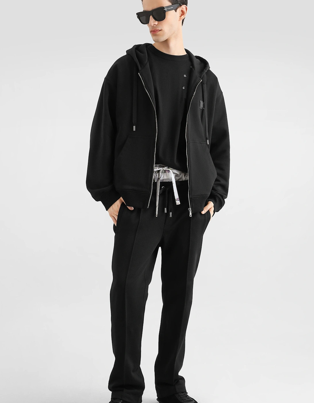 Zip Through Plaque Hoodie Black