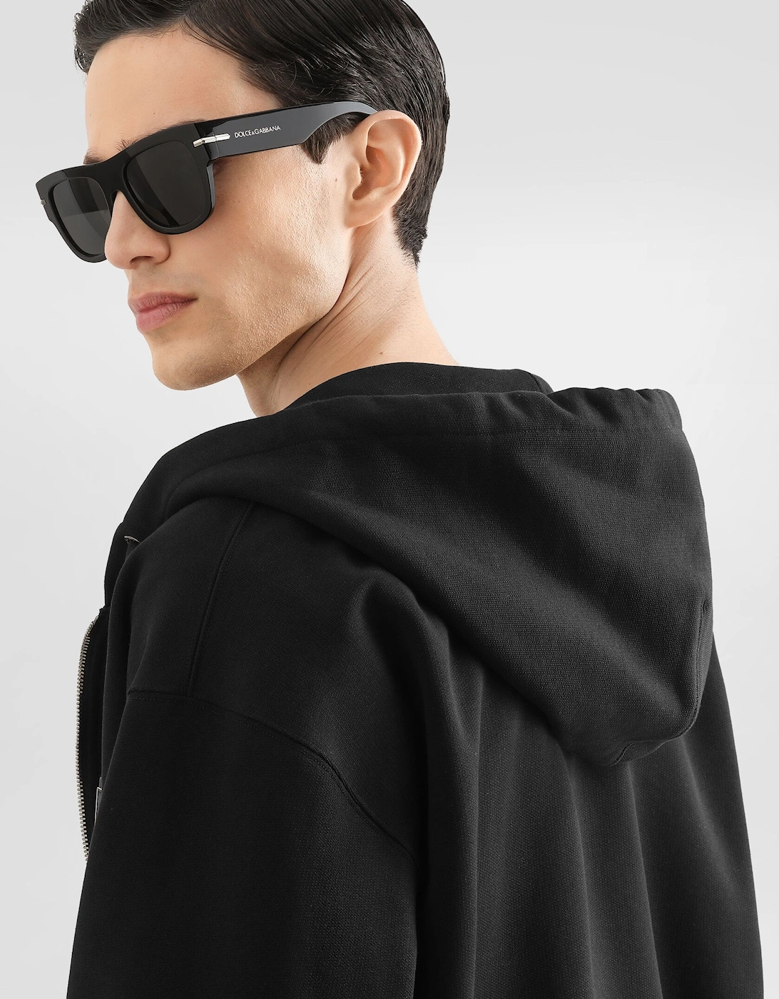 Zip Through Plaque Hoodie Black