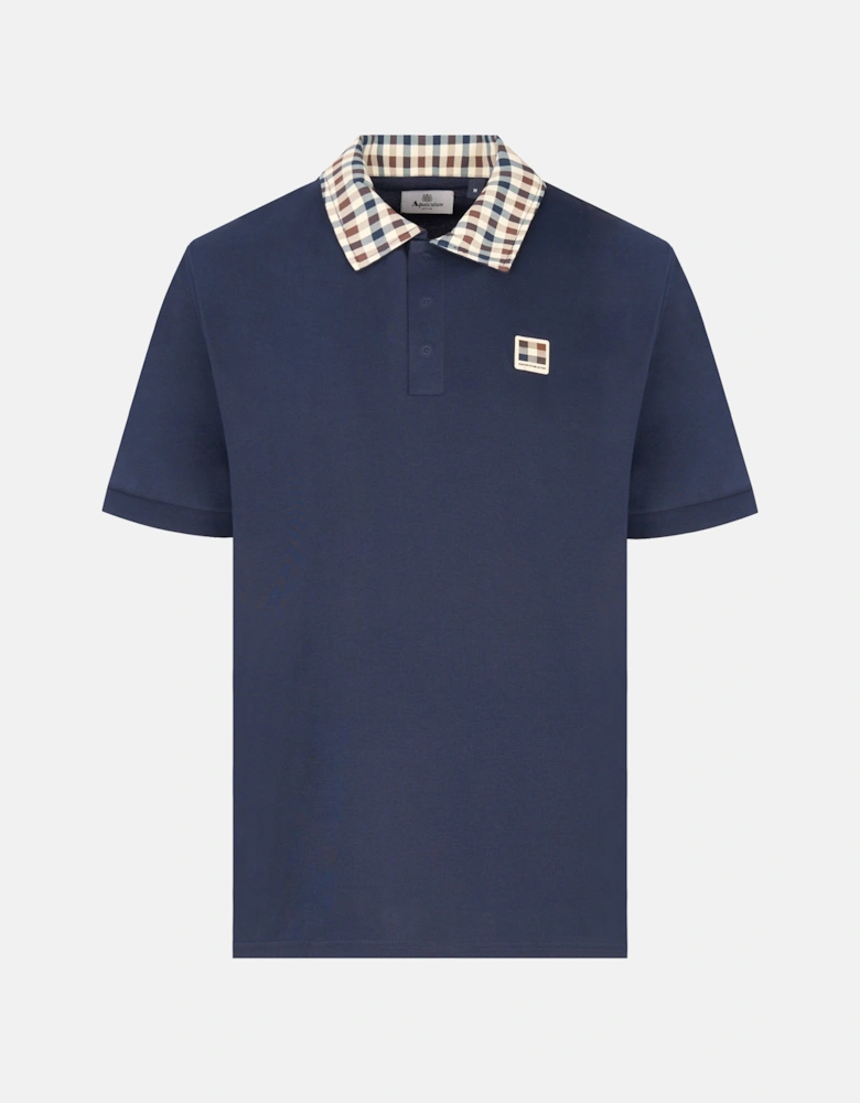 Check Collar Tech Polo Navy