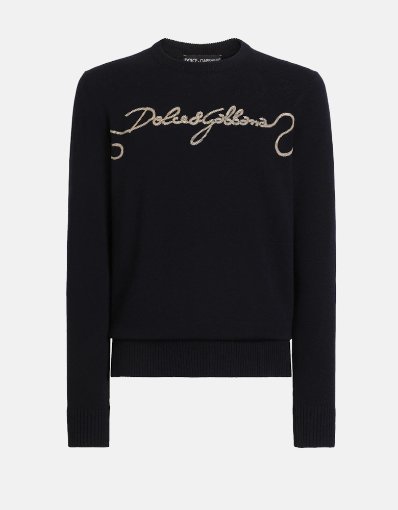 Embroidered Logo Sweater Navy
