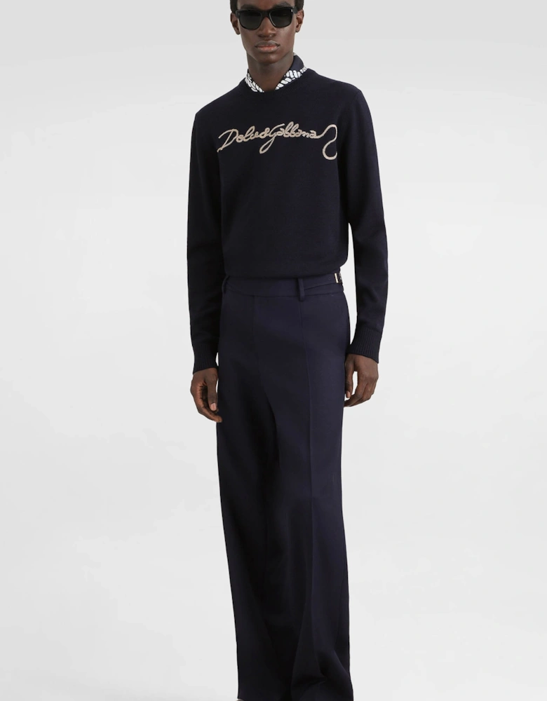 Embroidered Logo Sweater Navy