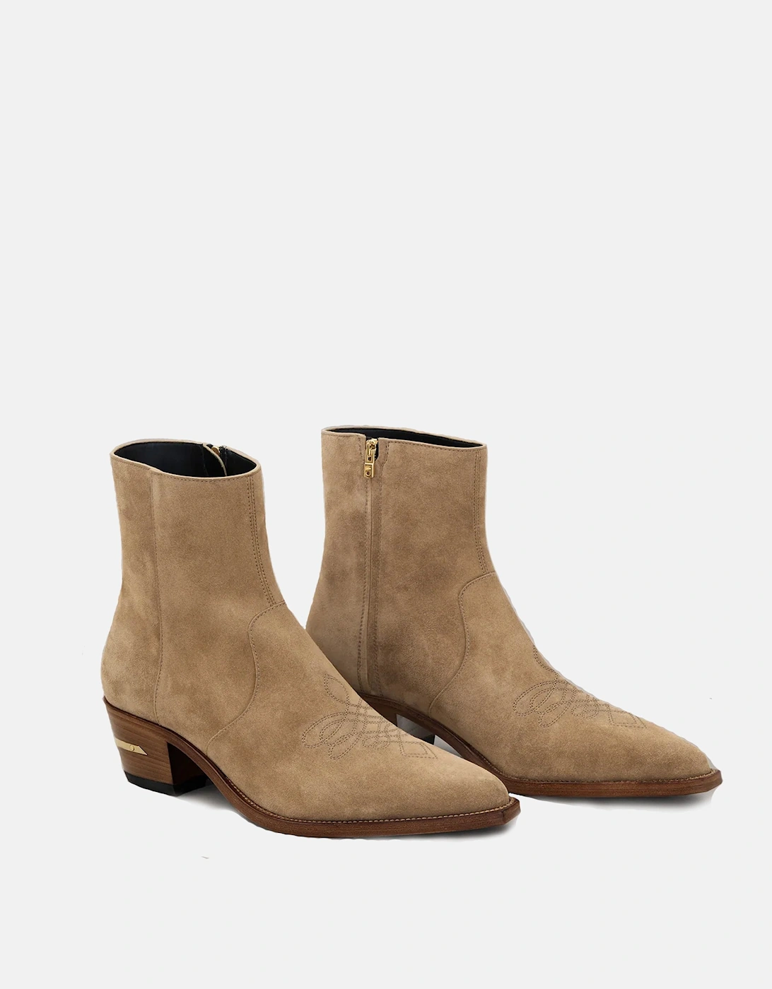 Suede MA Pointy Leather Boots Beige