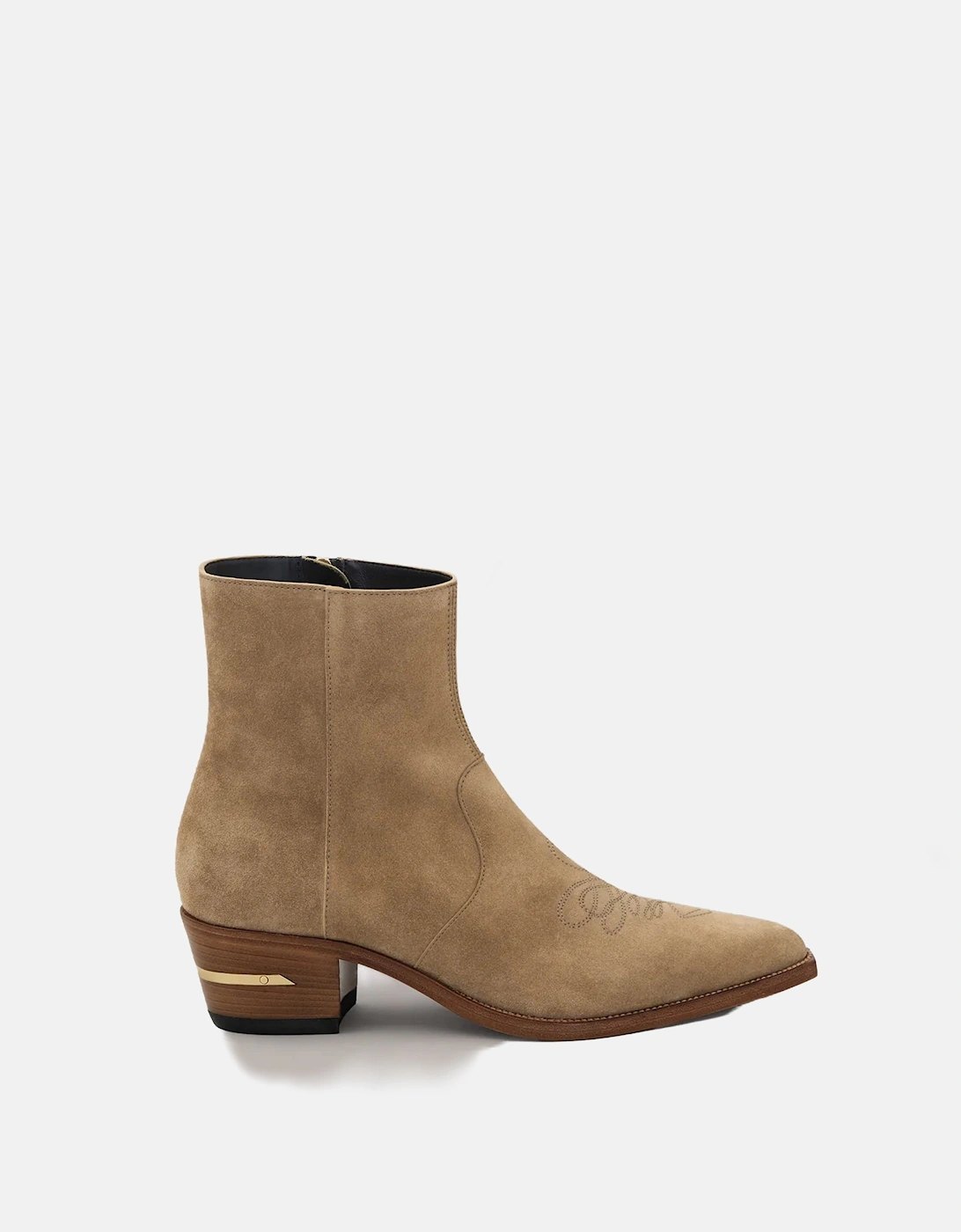 Suede MA Pointy Leather Boots Beige