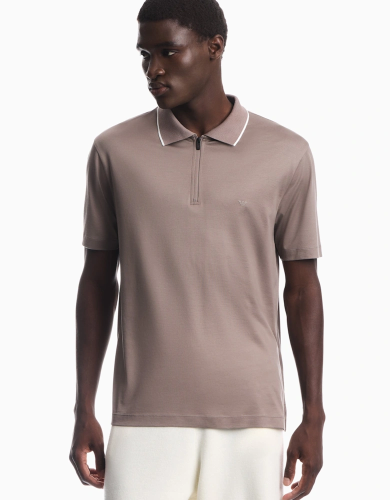 Contrast Collar Polo Beige