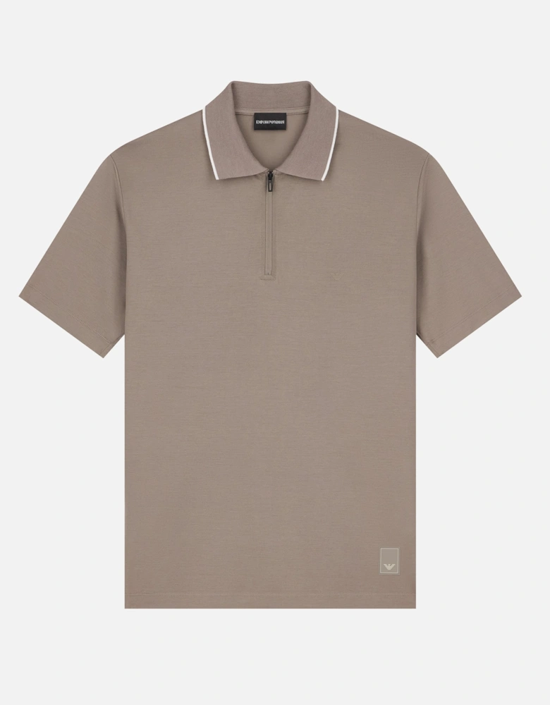 Contrast Collar Polo Beige