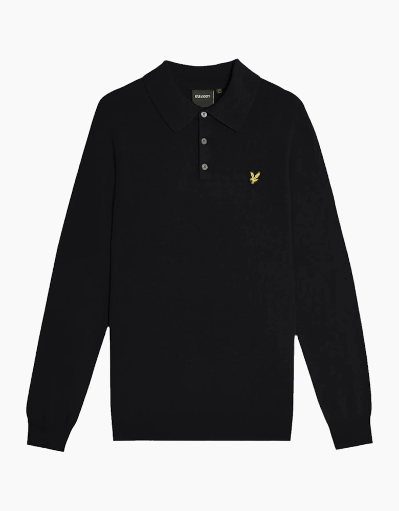 Lyle & Scott Cotton Merino LS Knitted Polo Sweater JET BLACK