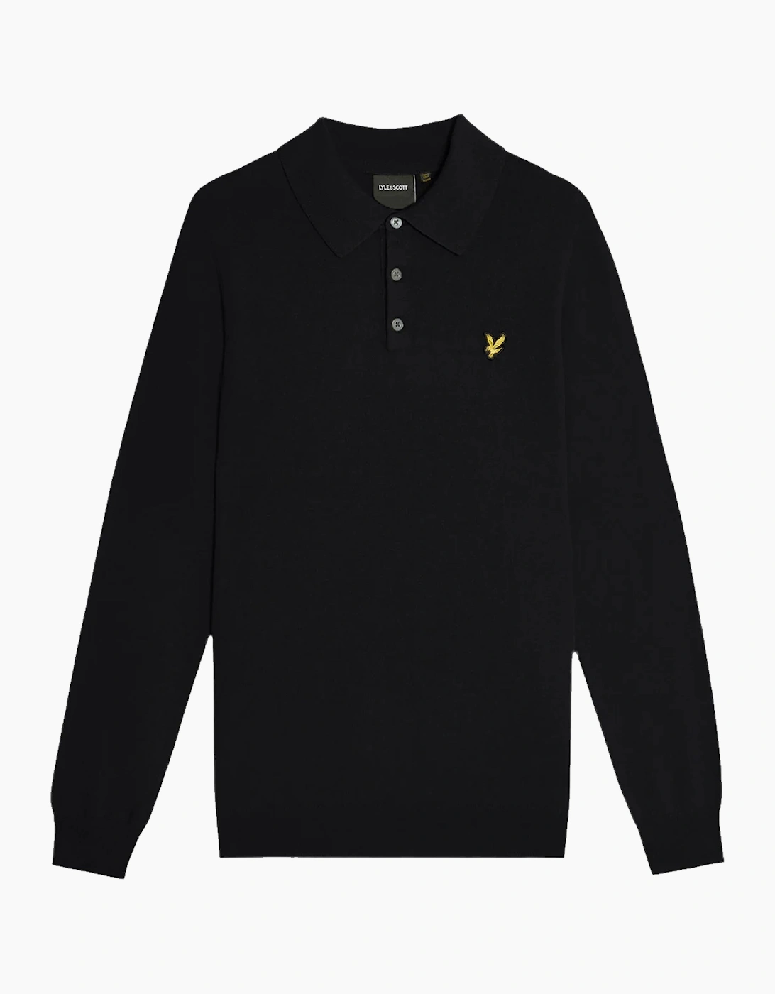 Lyle & Scott Cotton Merino LS Knitted Polo Sweater JET BLACK
