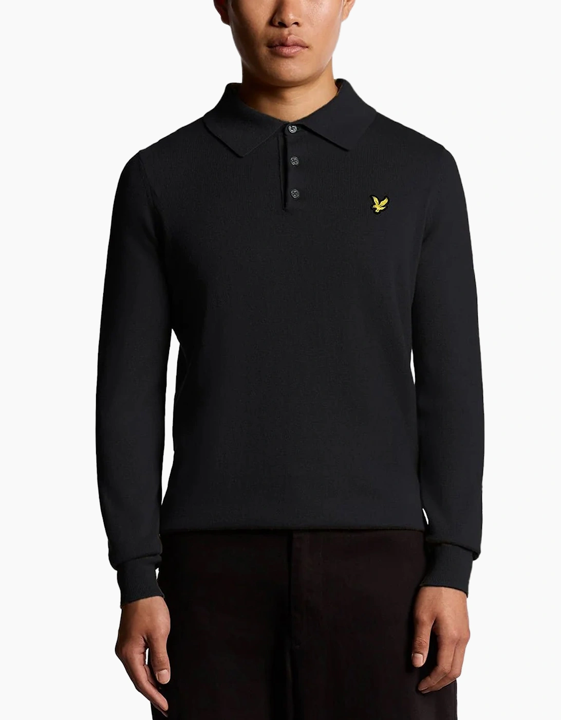 Lyle & Scott Cotton Merino LS Knitted Polo Sweater JET BLACK