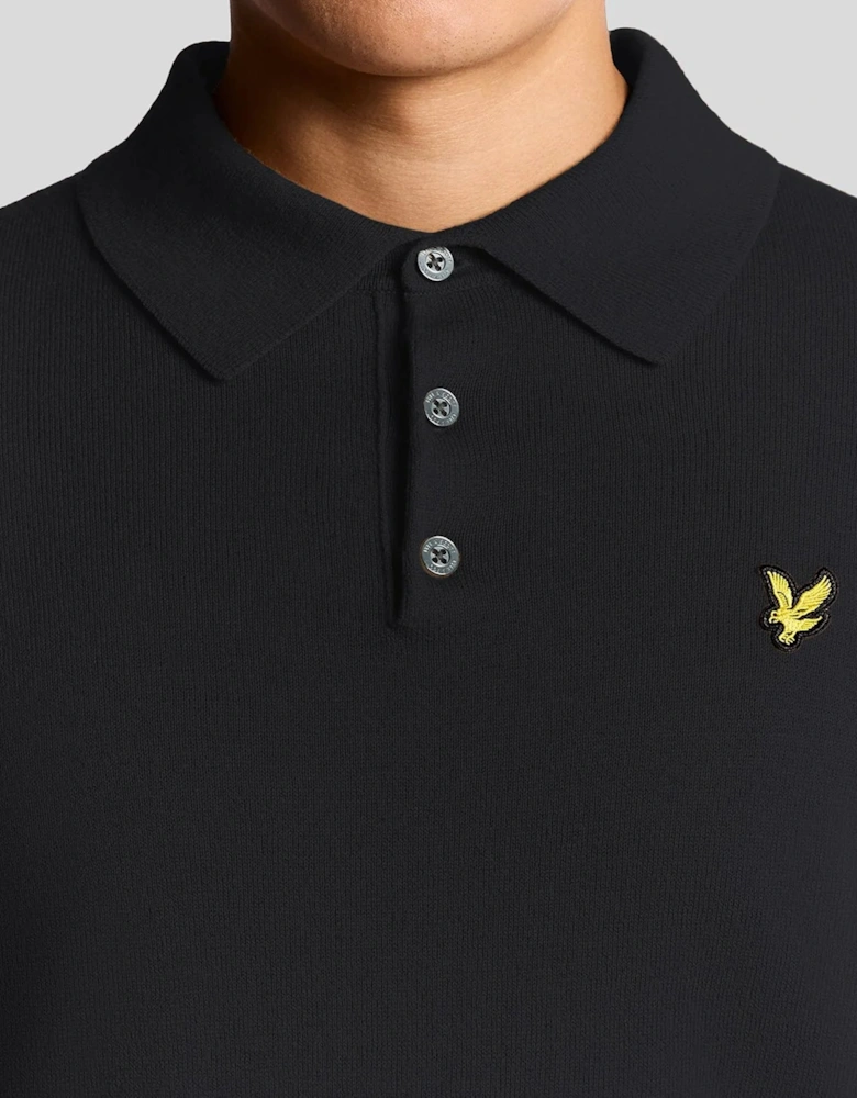 Lyle & Scott Cotton Merino LS Knitted Polo Sweater JET BLACK
