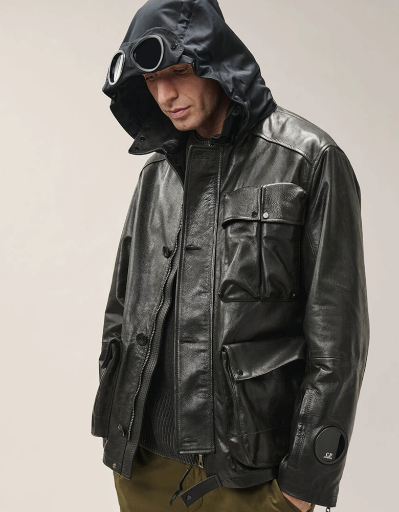 Mille Leather Goggle Jacket Black