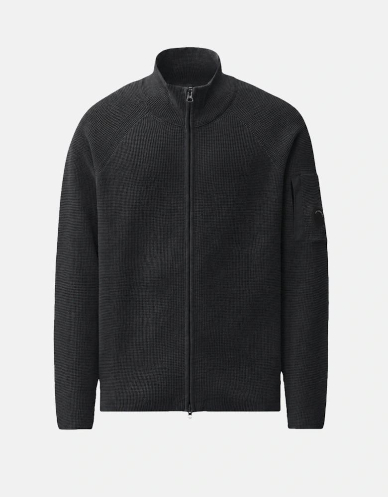 Cotton Waffle Knit Lens Cardigan Black