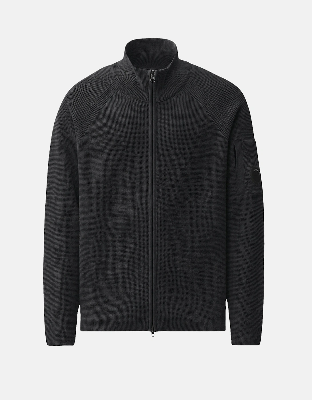 Cotton Waffle Knit Lens Cardigan Black
