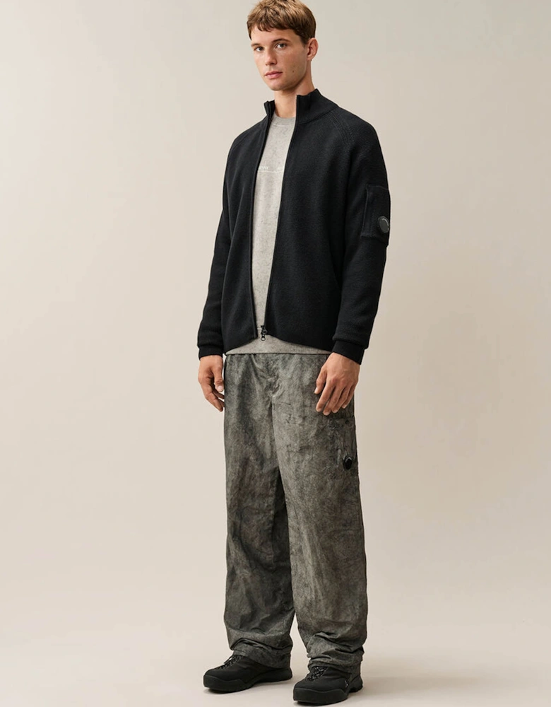 Cotton Waffle Knit Lens Cardigan Black