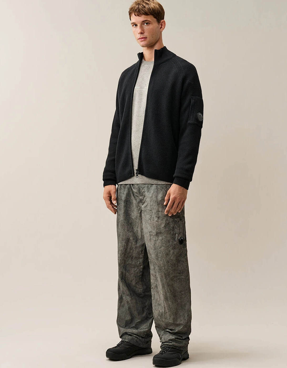 Cotton Waffle Knit Lens Cardigan Black