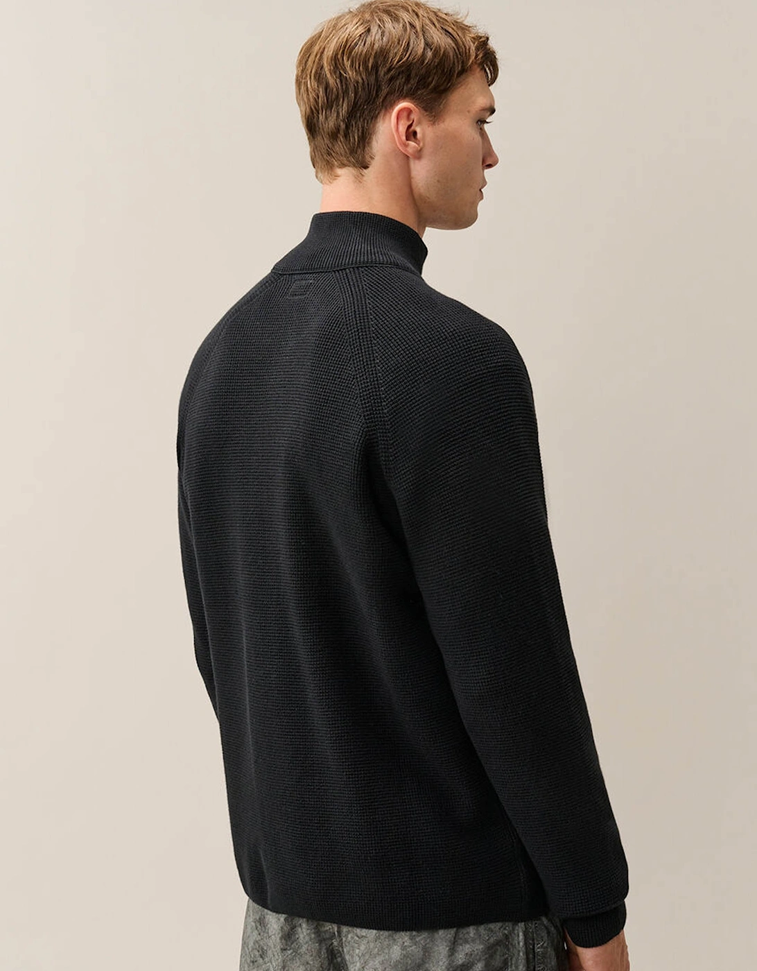 Cotton Waffle Knit Lens Cardigan Black