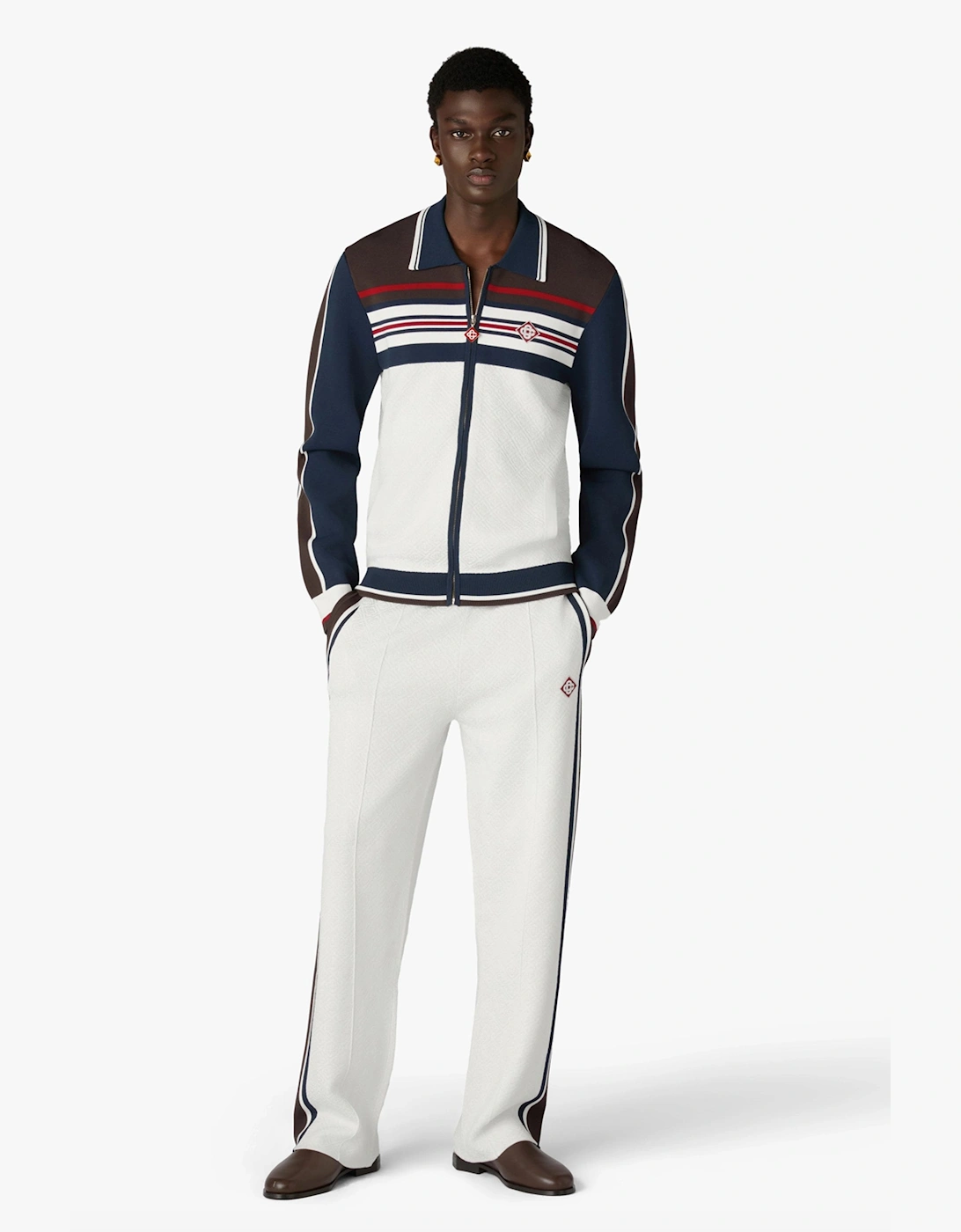 Cafe Stripe Zip Up Jacket Navy