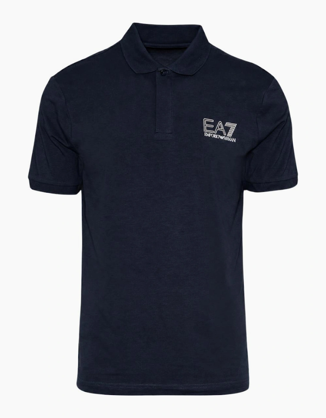 Concealed Button Up Rear Logo Navy Polo Shirt