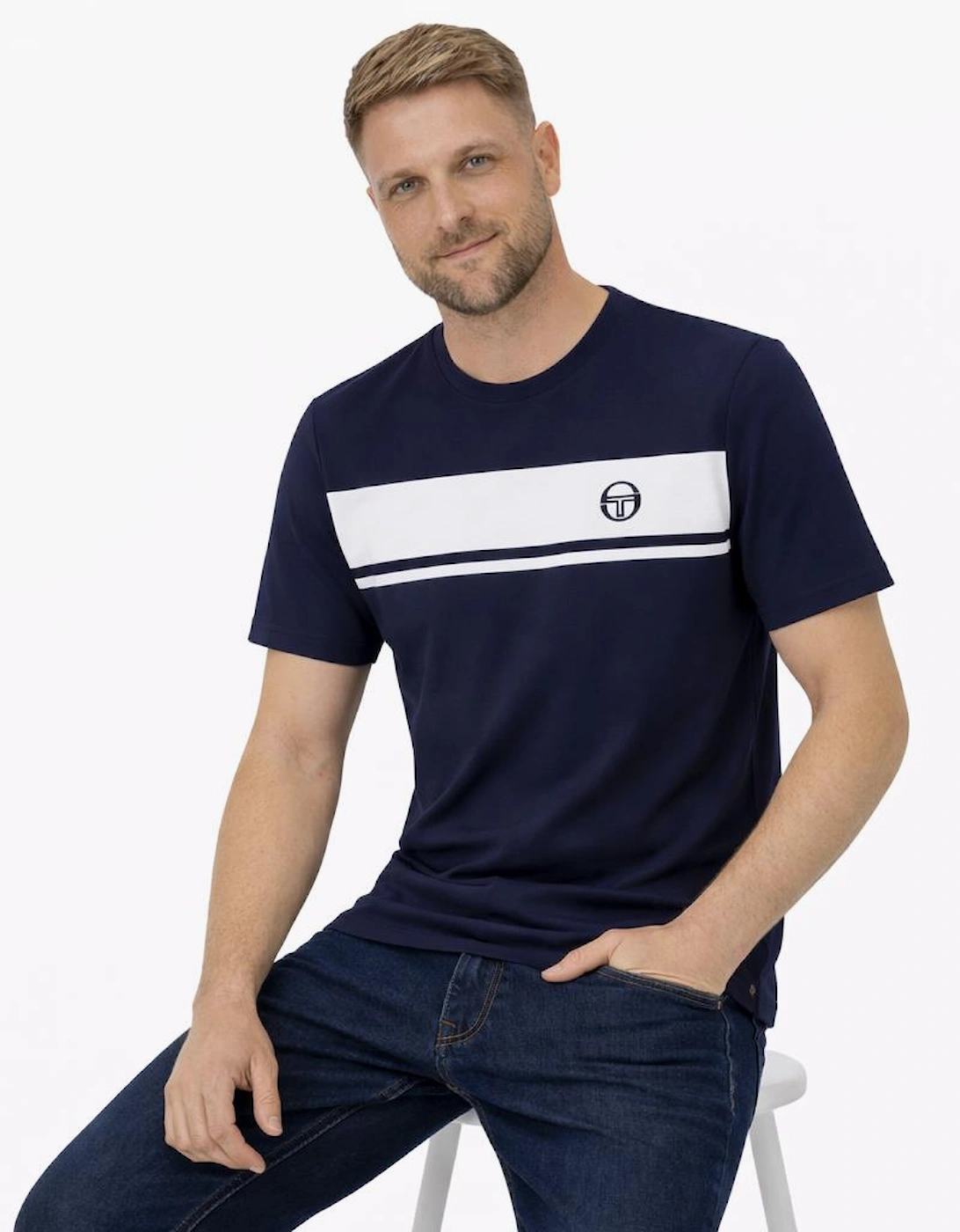 Sergio Tacchini Master Crew Neck T-Shirt Navy/White Tonal