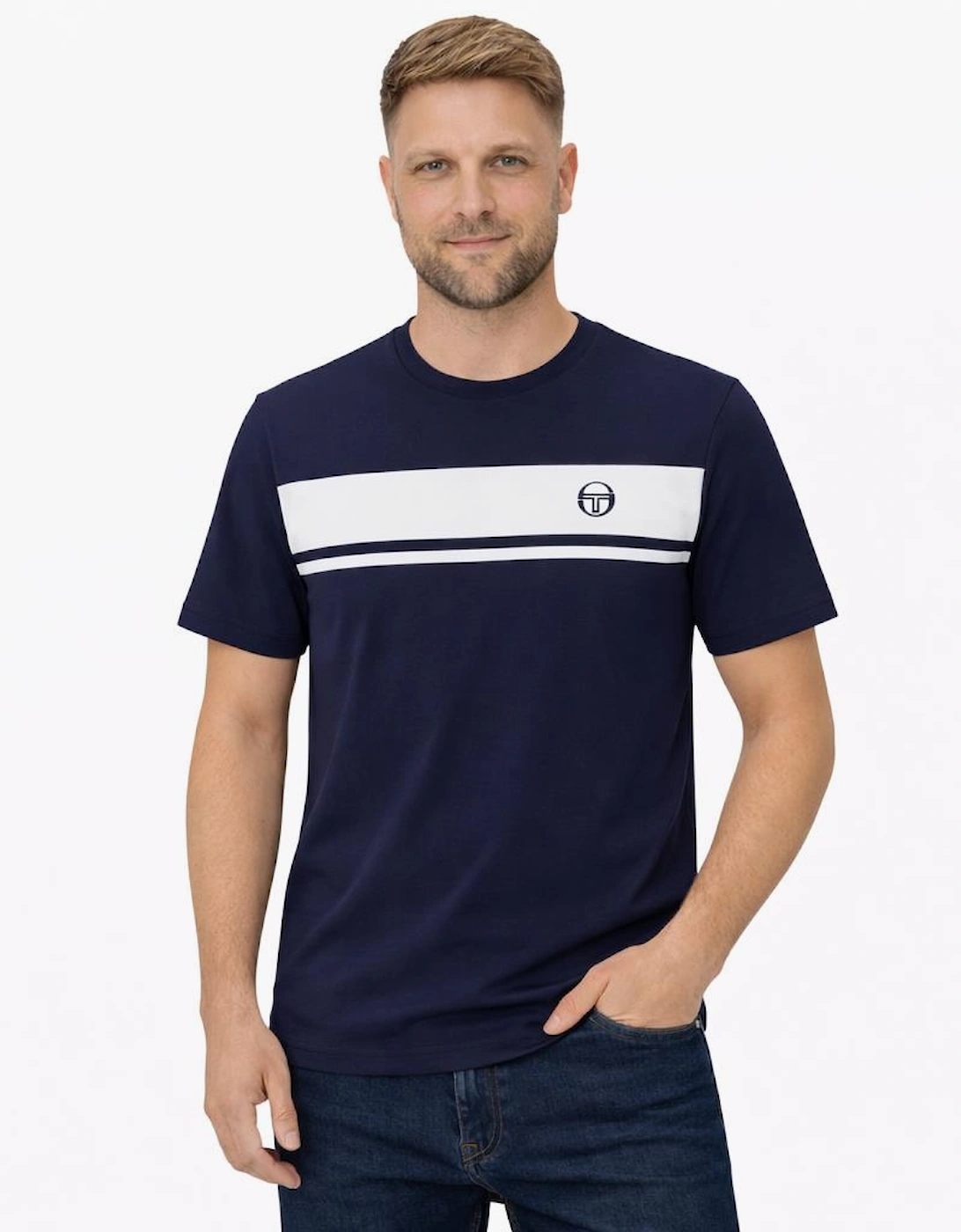 Sergio Tacchini Master Crew Neck T-Shirt Navy/White Tonal