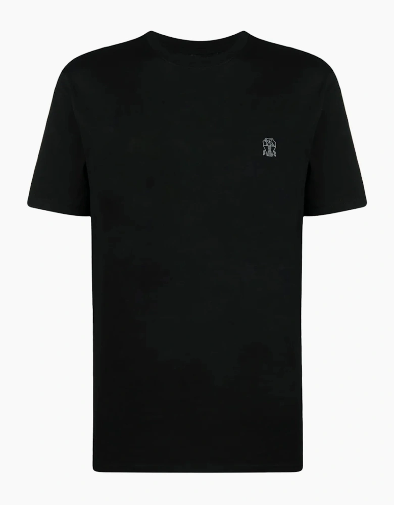 Brunello Cucinelli Logo Print Cotton Jersey T-Shirt Black