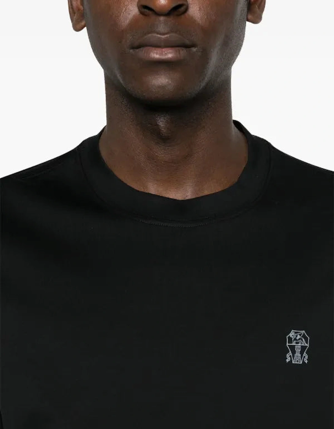 Brunello Cucinelli Logo Print Cotton Jersey T-Shirt Black