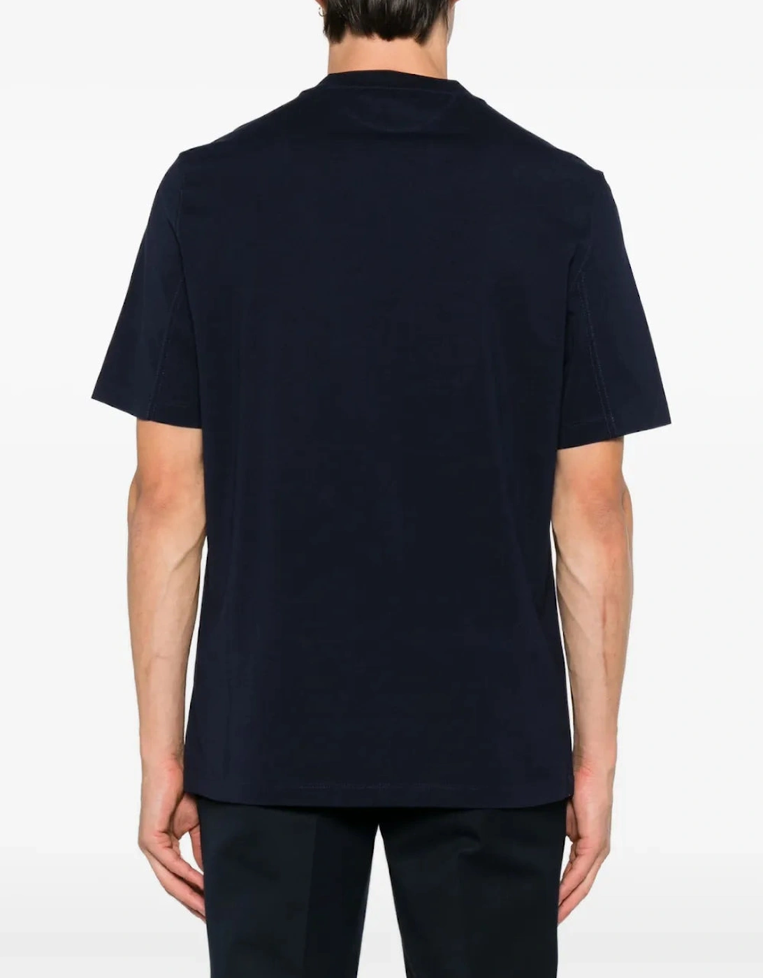 Brunello Cucinelli Logo Print Cotton Jersey T-Shirt Navy Blue