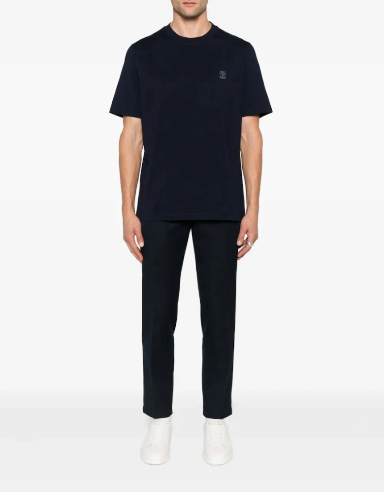 Brunello Cucinelli Logo Print Cotton Jersey T-Shirt Navy Blue
