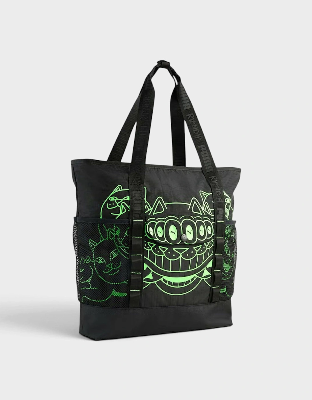 Puma Graphic Print Zip Tote Bag Black Green