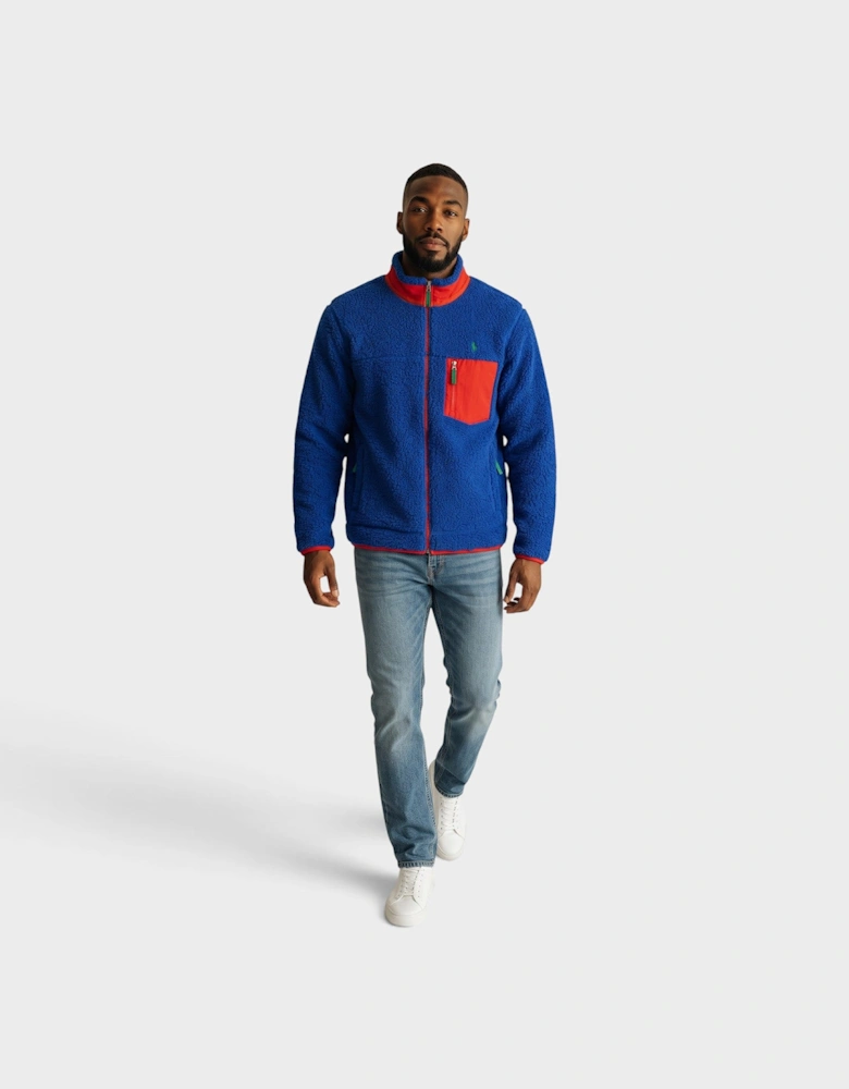 Pile Fleece Hybrid Jacket Blue Red Green