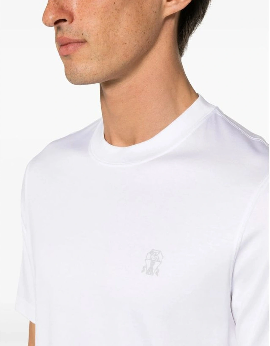 Brunello Cucinelli Logo Print Cotton Jersey T-Shirt White