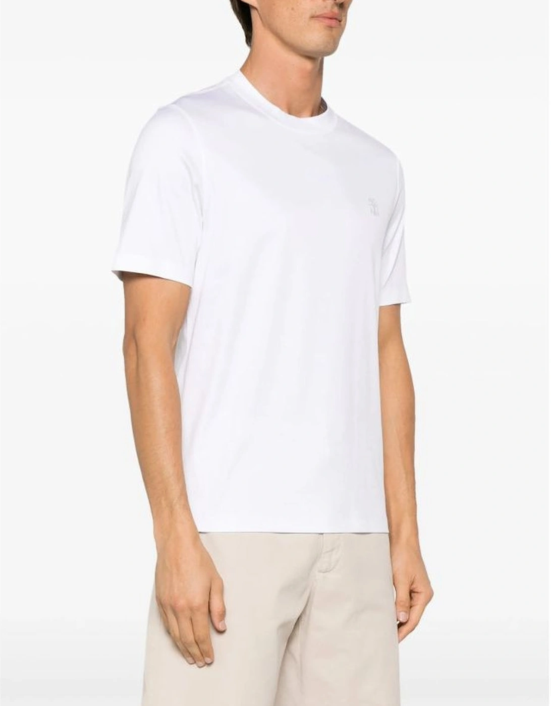 Brunello Cucinelli Logo Print Cotton Jersey T-Shirt White