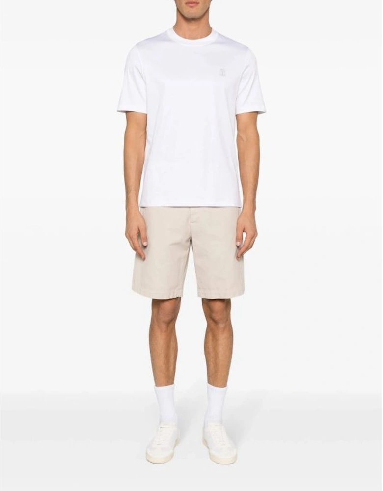 Brunello Cucinelli Logo Print Cotton Jersey T-Shirt White